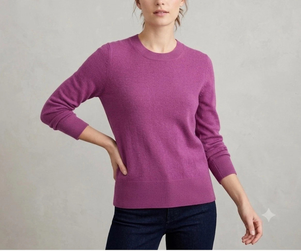 J Crew Womens 100% Cashmere Knit Sweater X-Small Purple Crew Pullover A010649
